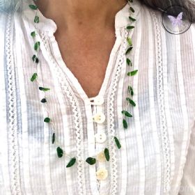 Diopside Chip Silver Wire Crochet Necklace